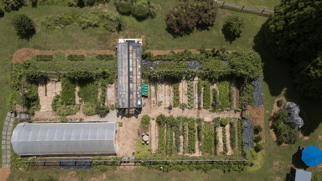Drone shot of the farm from 2026