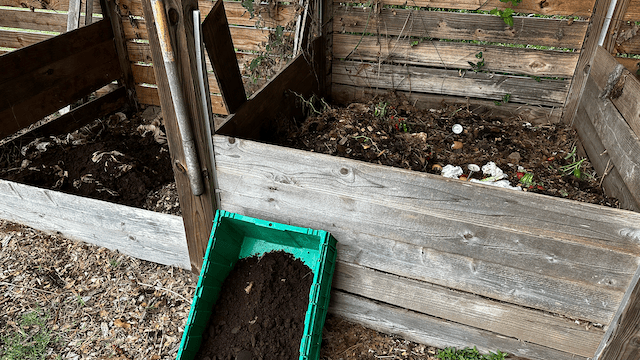 Stockpiling the coffee grounds from Barrell House Coffee in IMO's composting system