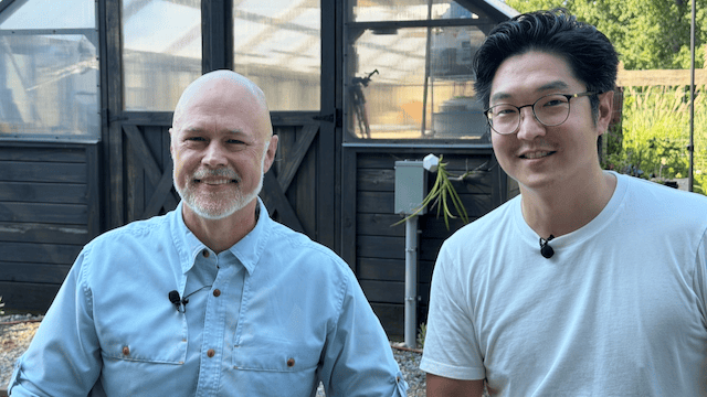 Me and Dr. Tim Hsu have a conversation at Iron Mountain Organics Farm